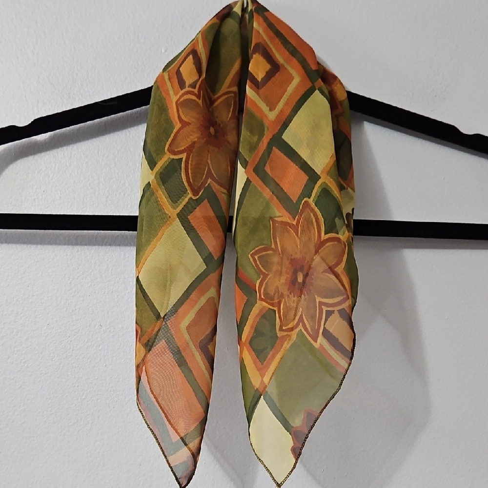 Floral Geometric Sheer Vintage Style Scarf 18x20